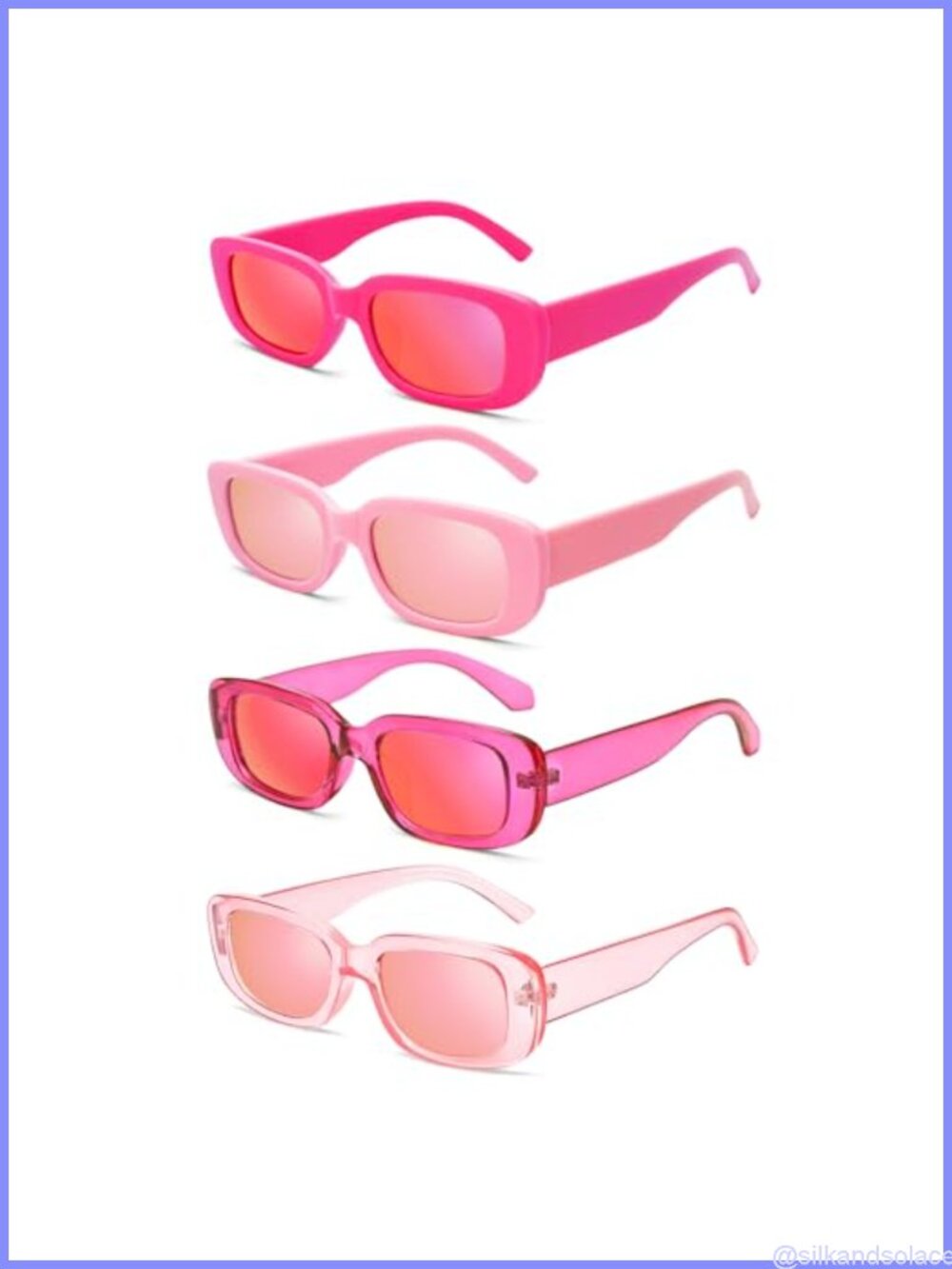 4 Pack Rectangle Sunglasses Mirrored Lenses Retro Square UV400